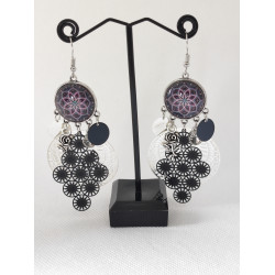 Boucles d'oreilles Mandala Argent et noir 56