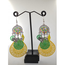 Boucles d'oreilles Arbre de vie Vert et Jaune 8