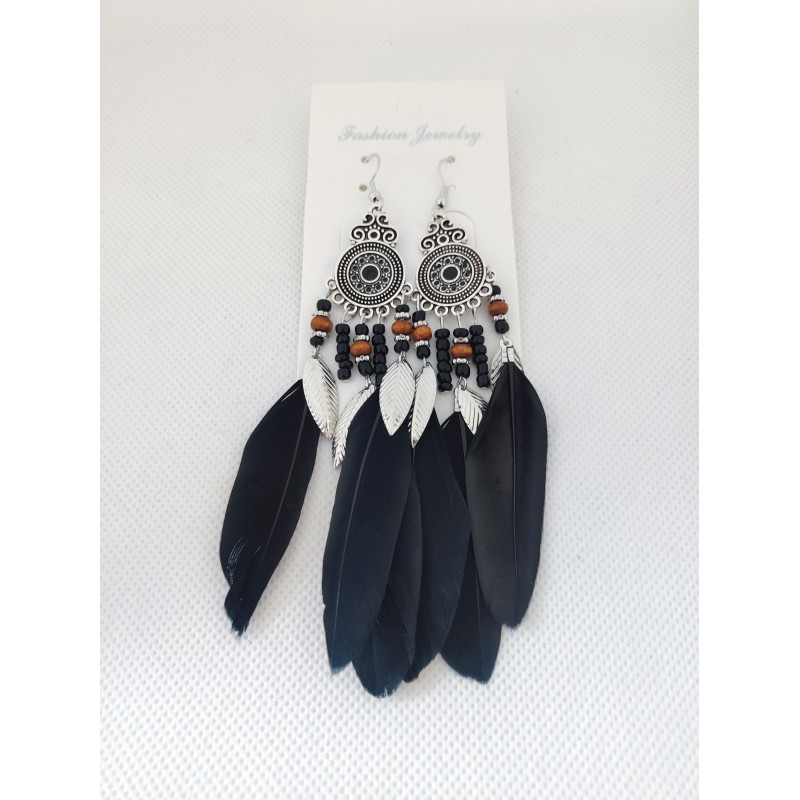 Boucles d'oreilles Plumes Noir 2