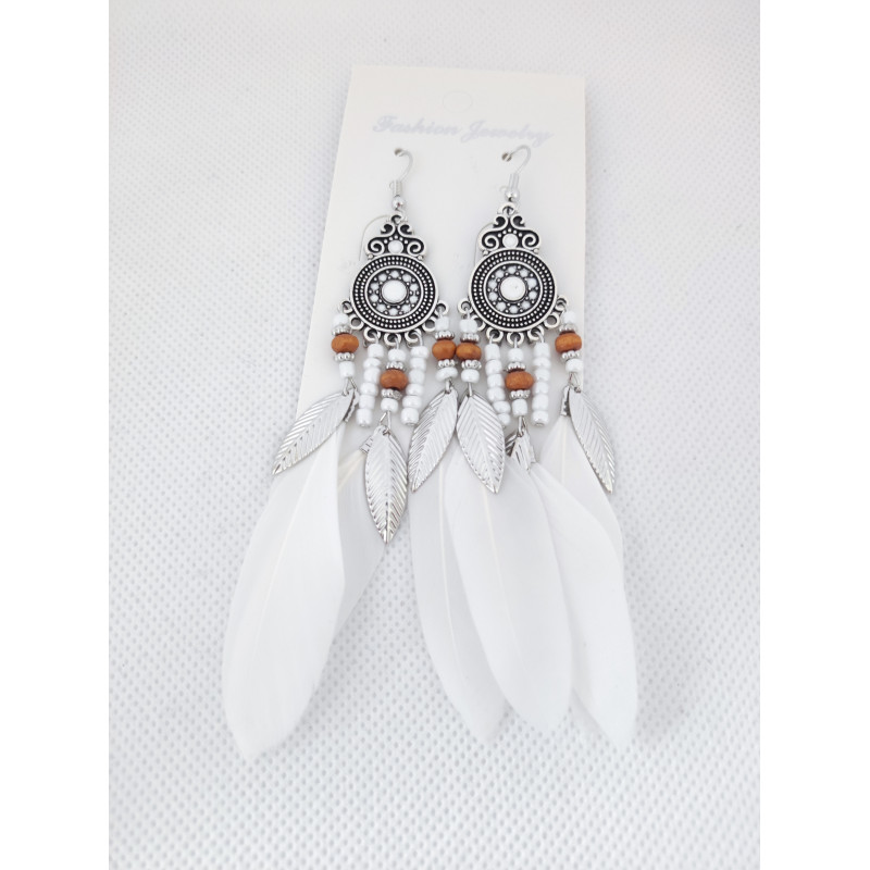 Boucles d'oreilles Plumes Blanche 1