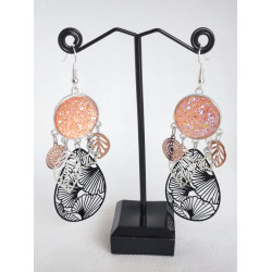 Boucles d'oreilles Strass Saumon & noir