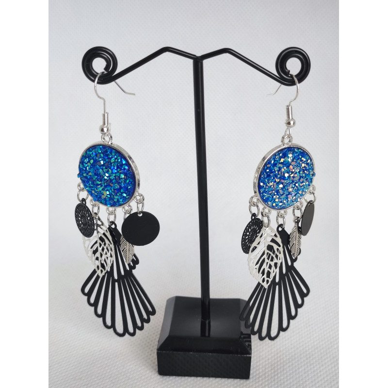 Boucles d'oreilles Bleu & Noir