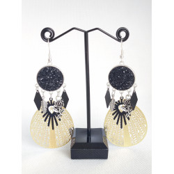 Boucles d'oreilles Strass Noir & Or